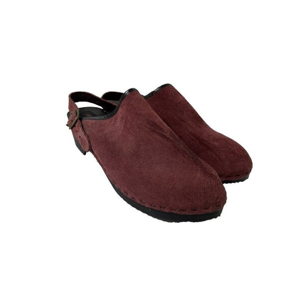 Coasters  Mules Clogs size 8 Slingback suede wood heel merlot - Picture 1 of 11